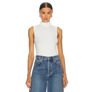 New Theory Women’s Wendel White Ribbed Viscose Top Size S